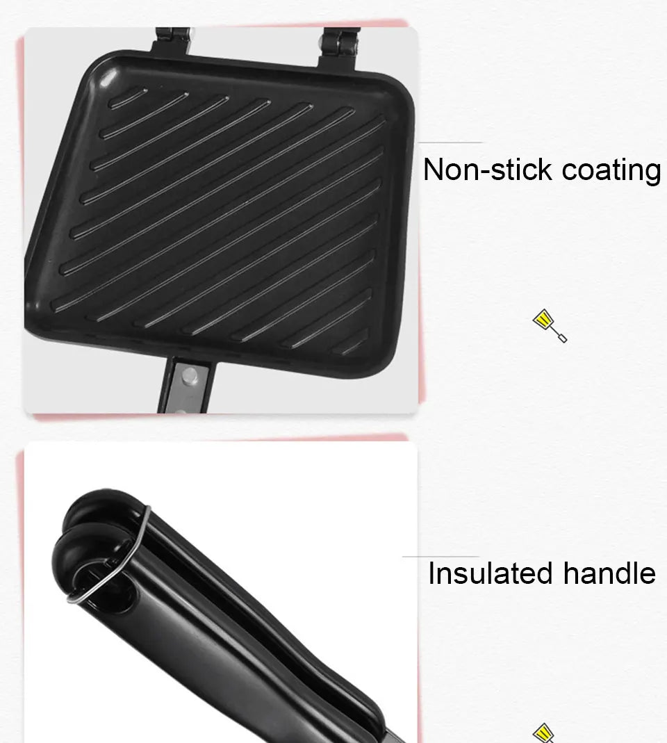 Gas Mini Sandwich Maker Iron - Bread Toast Breakfast Machine Waffle Pancake Baking Barbecue Toaster Oven Mold Grill Frying Pan f