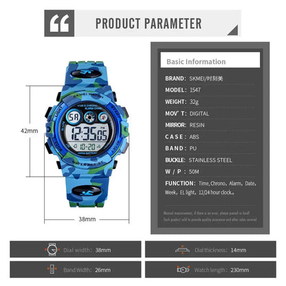 SKMEI Children LED Electronic Digital Watch Stop Watch Clock 2 Time Kids Sport Watches 50M Waterproof Wristwatch For Boys Girls