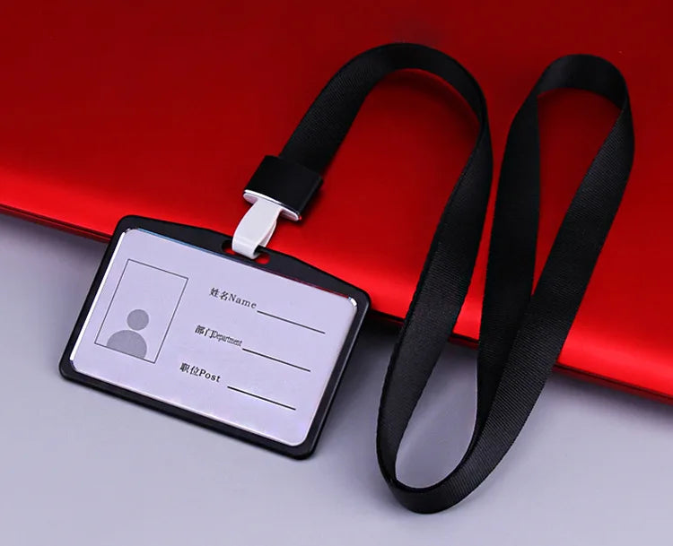 Credit Card Cover Women Aluminum Alloy Work Name Card Holders Case Business Work Card ID Badge Lanyard Holder Metal Bags