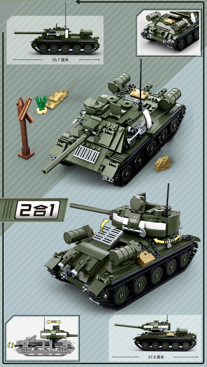 Military Vehicles Tank Sets SWAT Army City Police T34 Model Building Blocks DIY Brick Kids Toys Classic World War II WW2