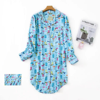 Nightgown 100% Brushed Cotton Nightshirts Women's Sleepwear Long Sleeve Plaid Winter Oversize Sleep Dress Women Home Clothes