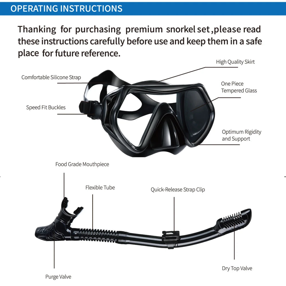 Professional Scuba Diving Masks Snorkeling Set Adult Silicone Skirt Anti-Fog Goggles Glasses Swimming Pool Equipment