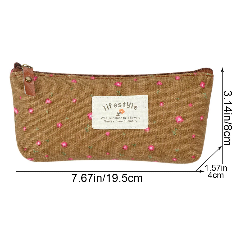 1PC Pastoral Floral Style Canvas Pen Bags Lovely Girls Pencil Cases Flower Tree Pattern Zipper Bag School Stationery Supplies