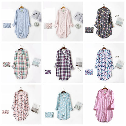 Nightgown 100% Brushed Cotton Nightshirts Women's Sleepwear Long Sleeve Plaid Winter Oversize Sleep Dress Women Home Clothes