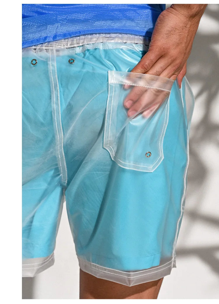 DESMIIT Waterproof Boardshorts Mens Beach Board Swim Shorts Men Swimming Trunks Transparent Surfing Short Bath Suit Sport Wear