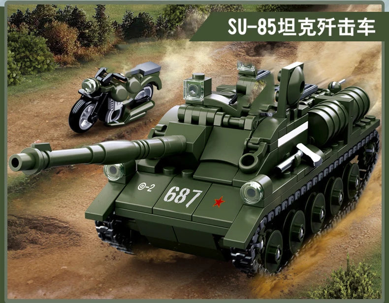 Military Vehicles Tank Sets SWAT Army City Police T34 Model Building Blocks DIY Brick Kids Toys Classic World War II WW2