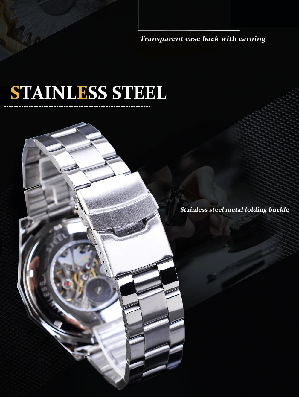 Forsining 2025 Stainless Steel Waterproof Mens Skeleton Watches Top Brand Luxury Transparent Mechanical Sport Male Wrist Watches