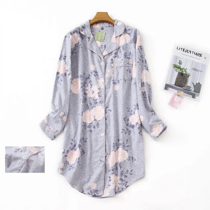 Nightgown 100% Brushed Cotton Nightshirts Women's Sleepwear Long Sleeve Plaid Winter Oversize Sleep Dress Women Home Clothes