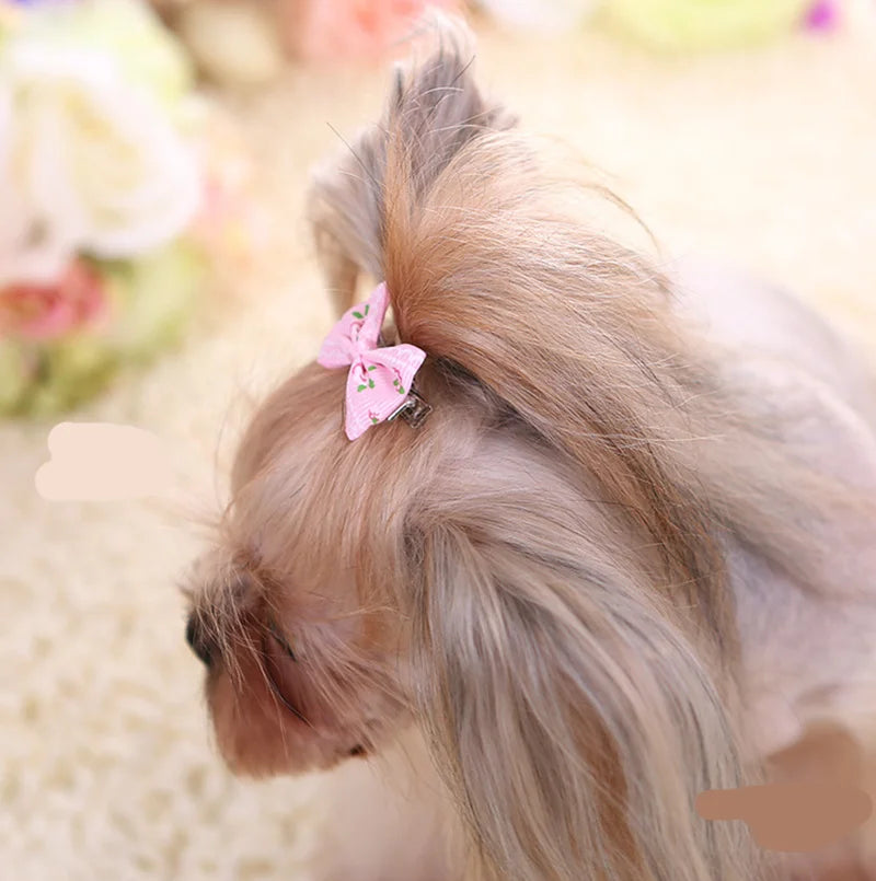 New Hairpin for Dogs Kitten Puppy Cute Cotton Bow Flower Barrette for Chihuahua Yorks Teddy Hiromi Hair Clips Pet Supplies