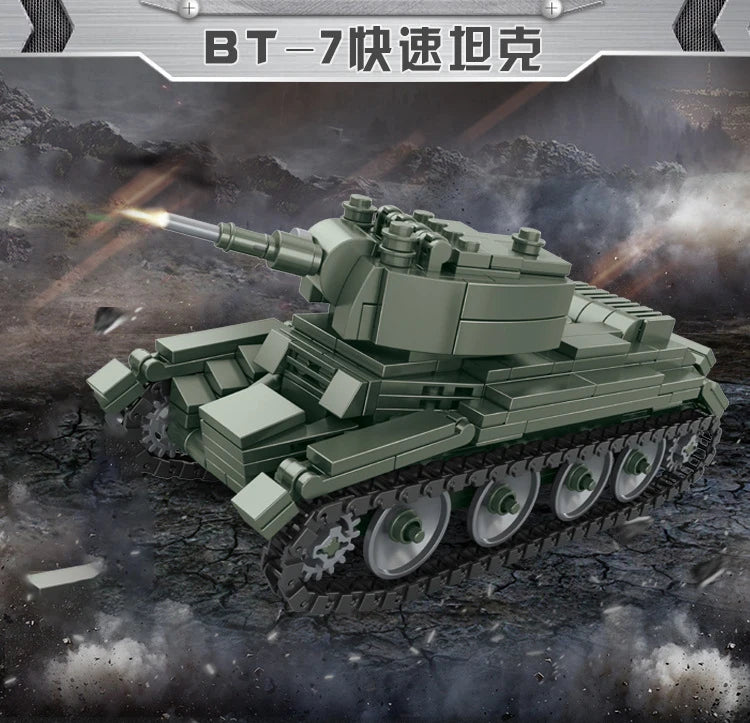 Military Vehicles Tank Sets SWAT Army City Police T34 Model Building Blocks DIY Brick Kids Toys Classic World War II WW2