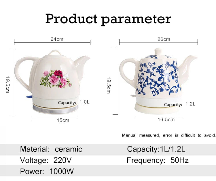 1L Electric Kettle Ceramic Tea Boiler Automatic Power off Detachable base Anti-dry protection kicthen tools Household health pot