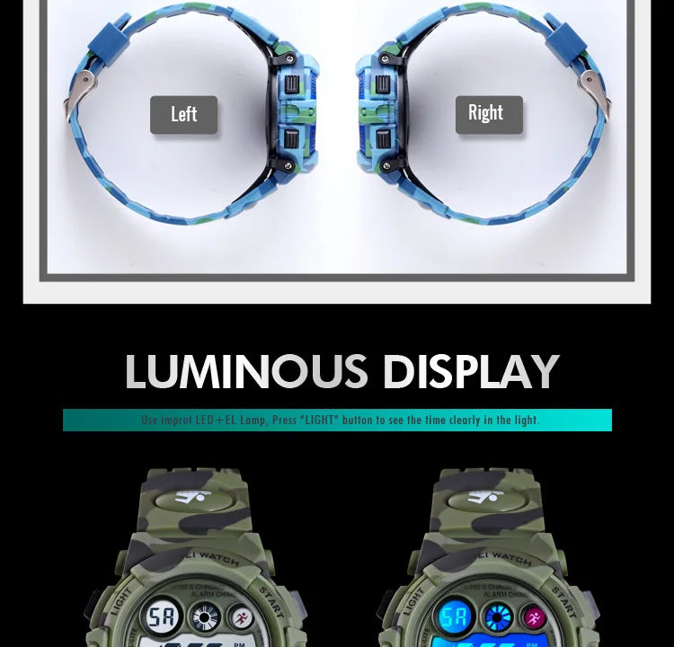 SKMEI Children LED Electronic Digital Watch Stop Watch Clock 2 Time Kids Sport Watches 50M Waterproof Wristwatch For Boys Girls