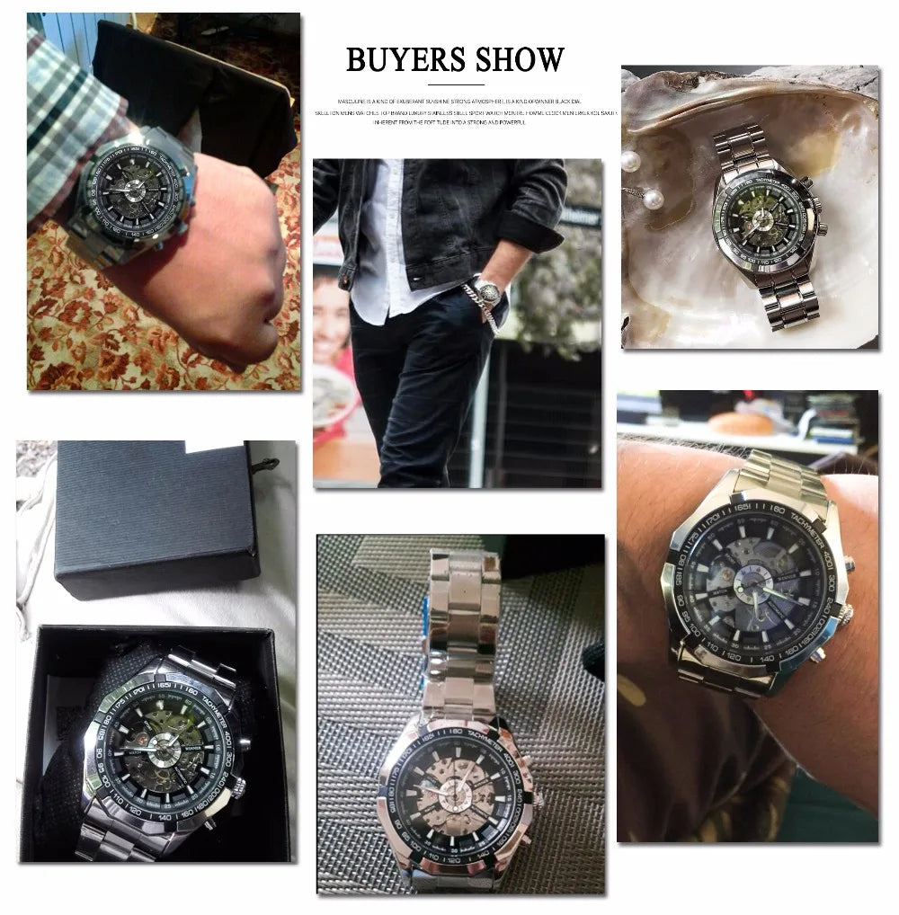 Forsining 2025 Stainless Steel Waterproof Mens Skeleton Watches Top Brand Luxury Transparent Mechanical Sport Male Wrist Watches