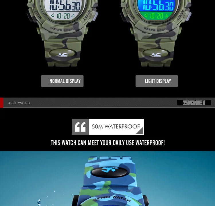 SKMEI Children LED Electronic Digital Watch Stop Watch Clock 2 Time Kids Sport Watches 50M Waterproof Wristwatch For Boys Girls