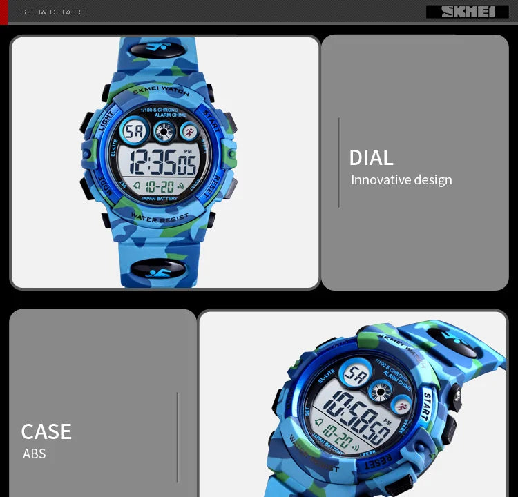 SKMEI Children LED Electronic Digital Watch Stop Watch Clock 2 Time Kids Sport Watches 50M Waterproof Wristwatch For Boys Girls