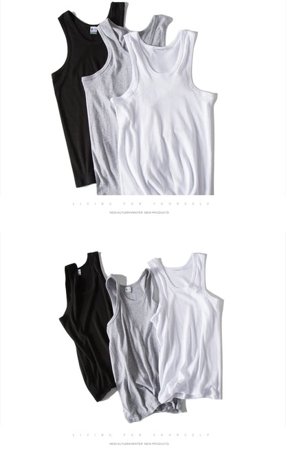 Hot Sale 100% Cotton Mens Sleeveless Tank Top Solid Muscle Vest Undershirts O-neck Gymclothing Tees Whorl Tops