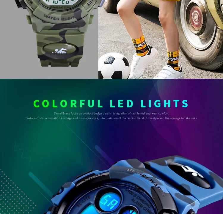 SKMEI Children LED Electronic Digital Watch Stop Watch Clock 2 Time Kids Sport Watches 50M Waterproof Wristwatch For Boys Girls