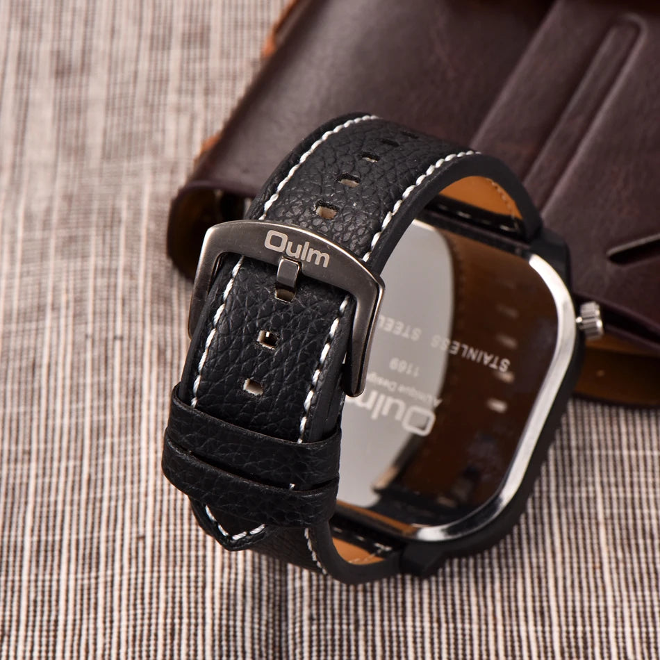 Oulm 1169 Black Sport Men's Watches Square Dial Unique Decorative Compass Male Quartz Watch Casual Men Wristwatches