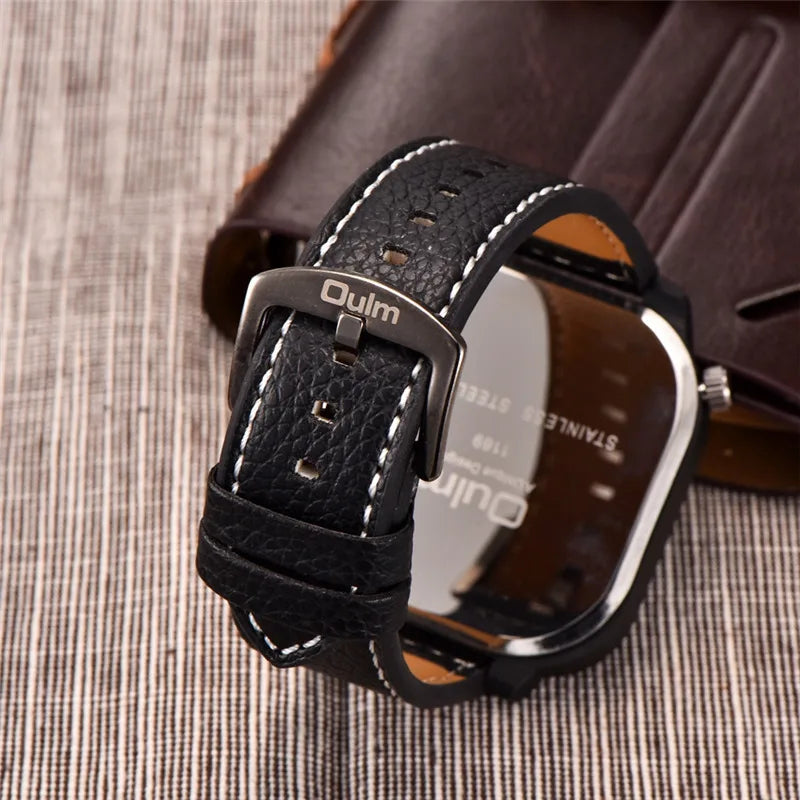Oulm 1169 Black Sport Men's Watches Square Dial Unique Decorative Compass Male Quartz Watch Casual Men Wristwatches