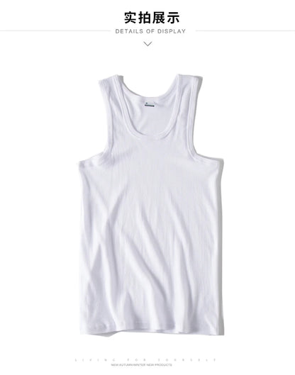 Hot Sale 100% Cotton Mens Sleeveless Tank Top Solid Muscle Vest Undershirts O-neck Gymclothing Tees Whorl Tops