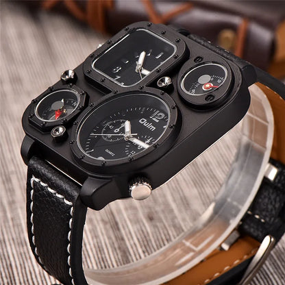 Oulm 1169 Black Sport Men's Watches Square Dial Unique Decorative Compass Male Quartz Watch Casual Men Wristwatches
