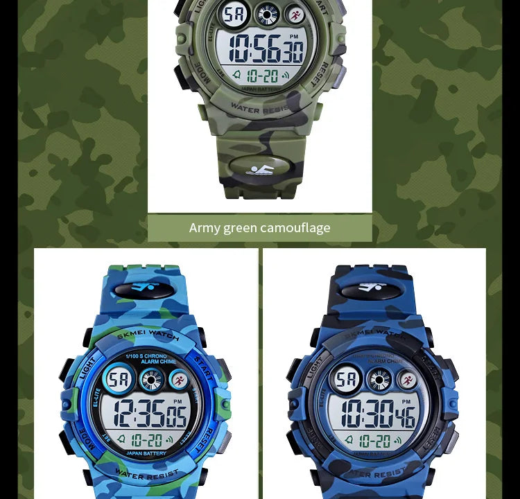 SKMEI Children LED Electronic Digital Watch Stop Watch Clock 2 Time Kids Sport Watches 50M Waterproof Wristwatch For Boys Girls