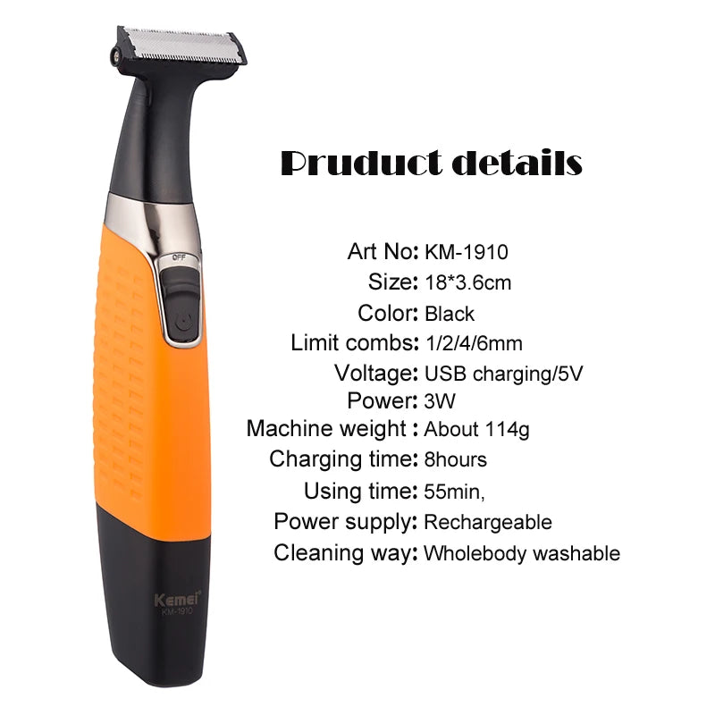 kemei body trimmer rechargeable electric shaver beard shaver electric razor men shaving machine hair trimmer face care