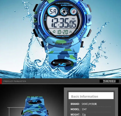 SKMEI Children LED Electronic Digital Watch Stop Watch Clock 2 Time Kids Sport Watches 50M Waterproof Wristwatch For Boys Girls