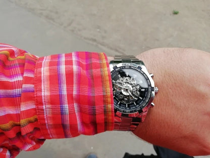 Forsining 2025 Stainless Steel Waterproof Mens Skeleton Watches Top Brand Luxury Transparent Mechanical Sport Male Wrist Watches