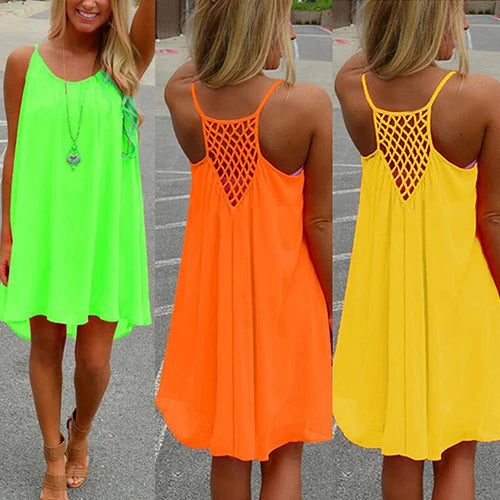 2016 Summer Fshion  2016 Hot New Sexy Women's Summer Casual Sleeveless Strap Backless Beach Dress for Evening Party
