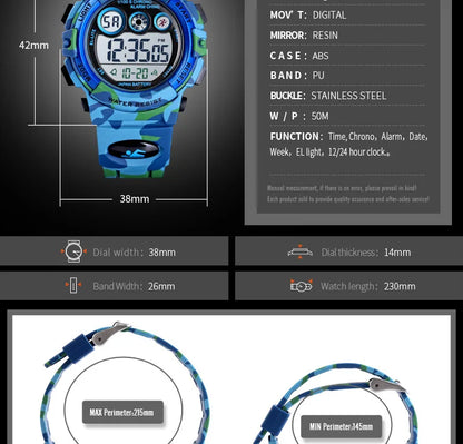 SKMEI Children LED Electronic Digital Watch Stop Watch Clock 2 Time Kids Sport Watches 50M Waterproof Wristwatch For Boys Girls