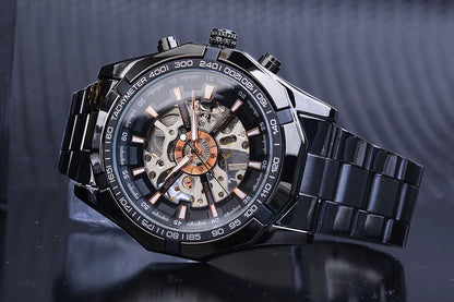 Forsining 2025 Stainless Steel Waterproof Mens Skeleton Watches Top Brand Luxury Transparent Mechanical Sport Male Wrist Watches
