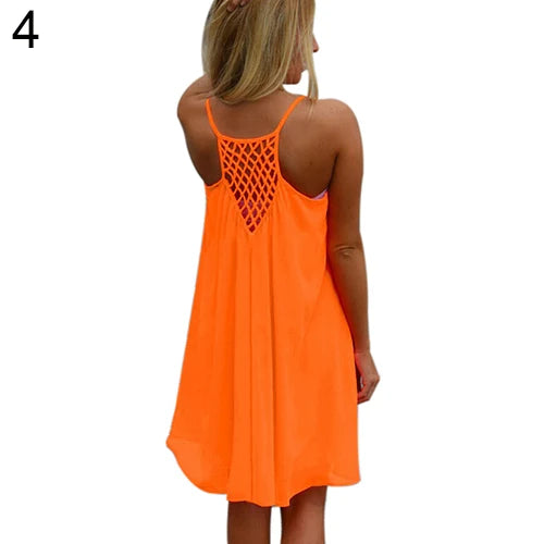 2016 Summer Fshion  2016 Hot New Sexy Women's Summer Casual Sleeveless Strap Backless Beach Dress for Evening Party