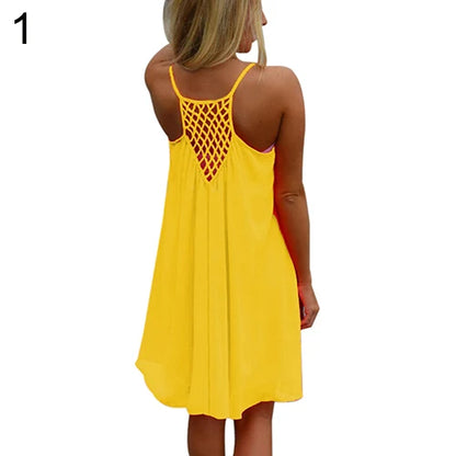 2016 Summer Fshion  2016 Hot New Sexy Women's Summer Casual Sleeveless Strap Backless Beach Dress for Evening Party