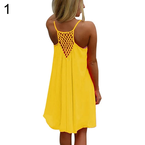 2016 Summer Fshion  2016 Hot New Sexy Women's Summer Casual Sleeveless Strap Backless Beach Dress for Evening Party