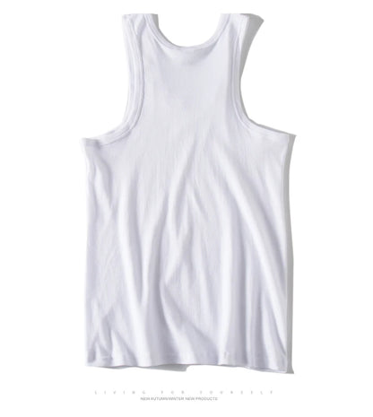 Hot Sale 100% Cotton Mens Sleeveless Tank Top Solid Muscle Vest Undershirts O-neck Gymclothing Tees Whorl Tops