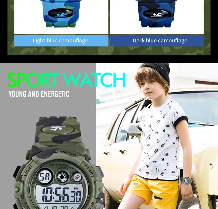SKMEI Children LED Electronic Digital Watch Stop Watch Clock 2 Time Kids Sport Watches 50M Waterproof Wristwatch For Boys Girls