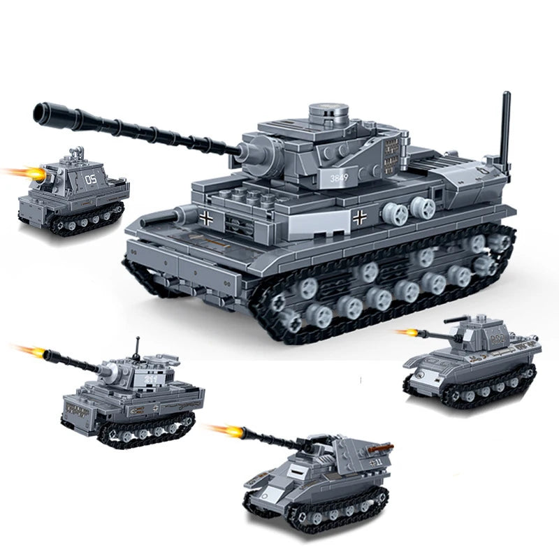Military Vehicles Tank Sets SWAT Army City Police T34 Model Building Blocks DIY Brick Kids Toys Classic World War II WW2