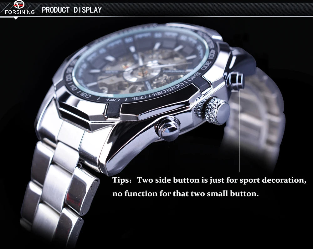 Forsining 2025 Stainless Steel Waterproof Mens Skeleton Watches Top Brand Luxury Transparent Mechanical Sport Male Wrist Watches