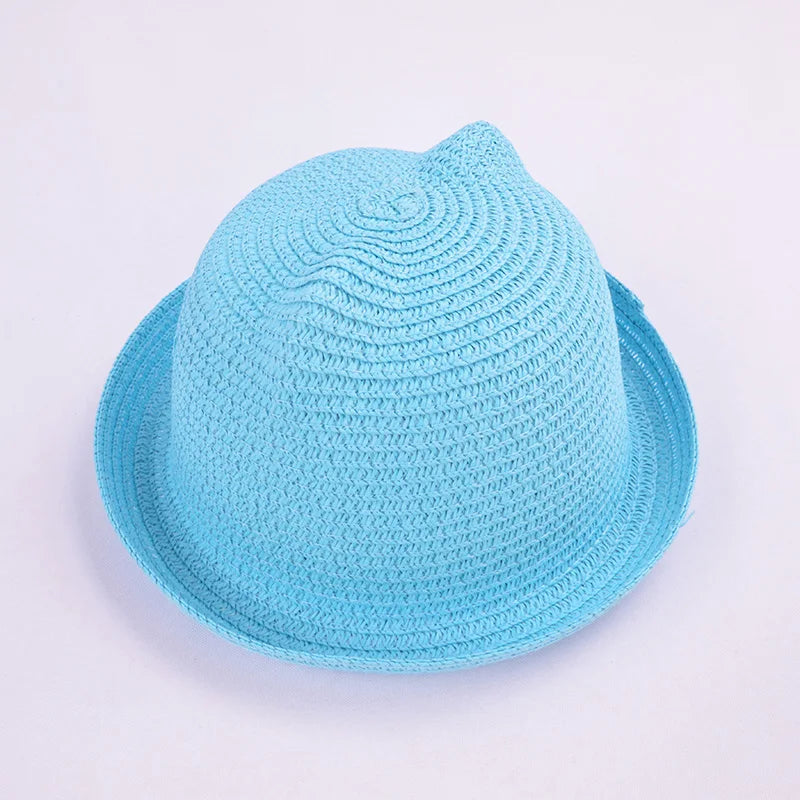 Fashion Lovely Girls Boys Straw Hats Headdress Summer Kids Baby Bucket Sun Hat Cute Ear Solid Floppy Beach Cap For Children
