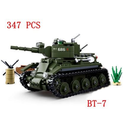 Military Vehicles Tank Sets SWAT Army City Police T34 Model Building Blocks DIY Brick Kids Toys Classic World War II WW2