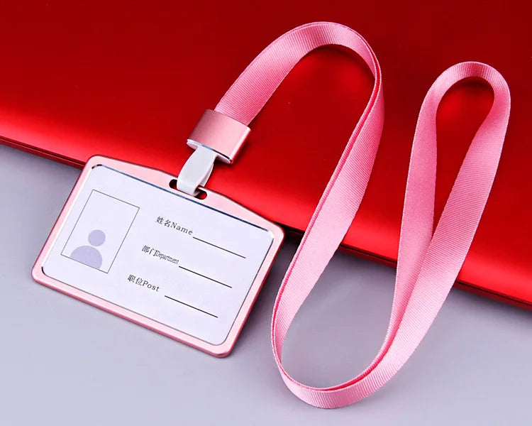Credit Card Cover Women Aluminum Alloy Work Name Card Holders Case Business Work Card ID Badge Lanyard Holder Metal Bags