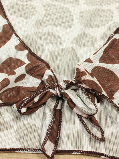 Sexy 3 Piece Swimsuit Women Leopard Print Push Up Padded Biquini Brazilian Summer Bathing Suit Long Sleeve Thong Bikini Swimwear