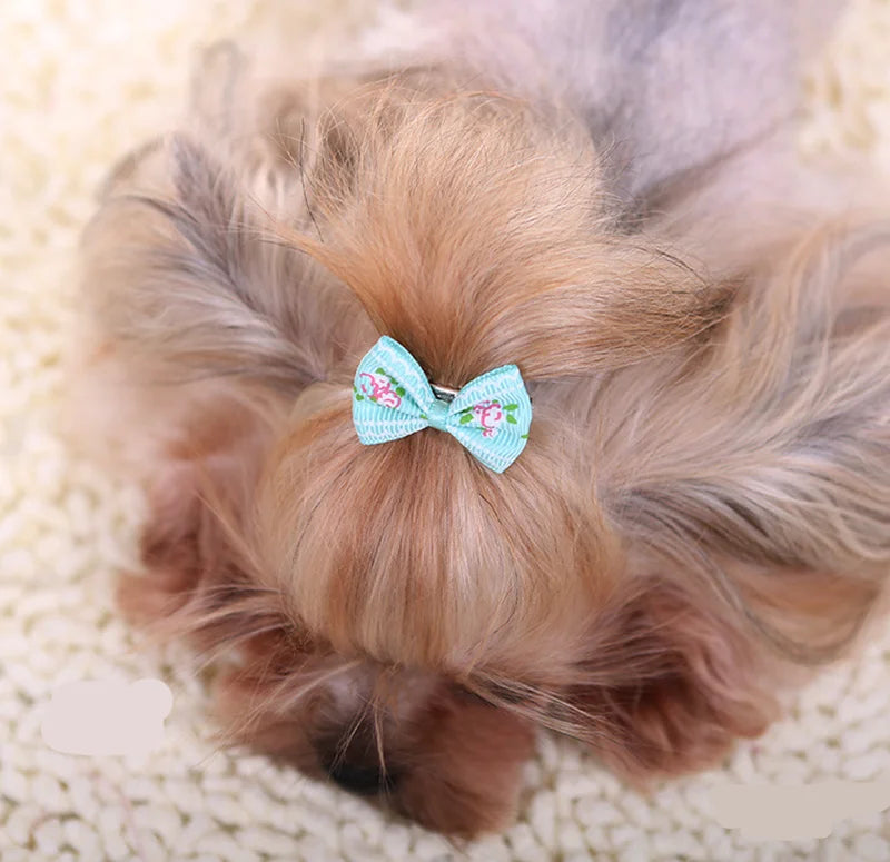 New Hairpin for Dogs Kitten Puppy Cute Cotton Bow Flower Barrette for Chihuahua Yorks Teddy Hiromi Hair Clips Pet Supplies