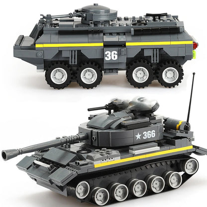 Military Vehicles Tank Sets SWAT Army City Police T34 Model Building Blocks DIY Brick Kids Toys Classic World War II WW2