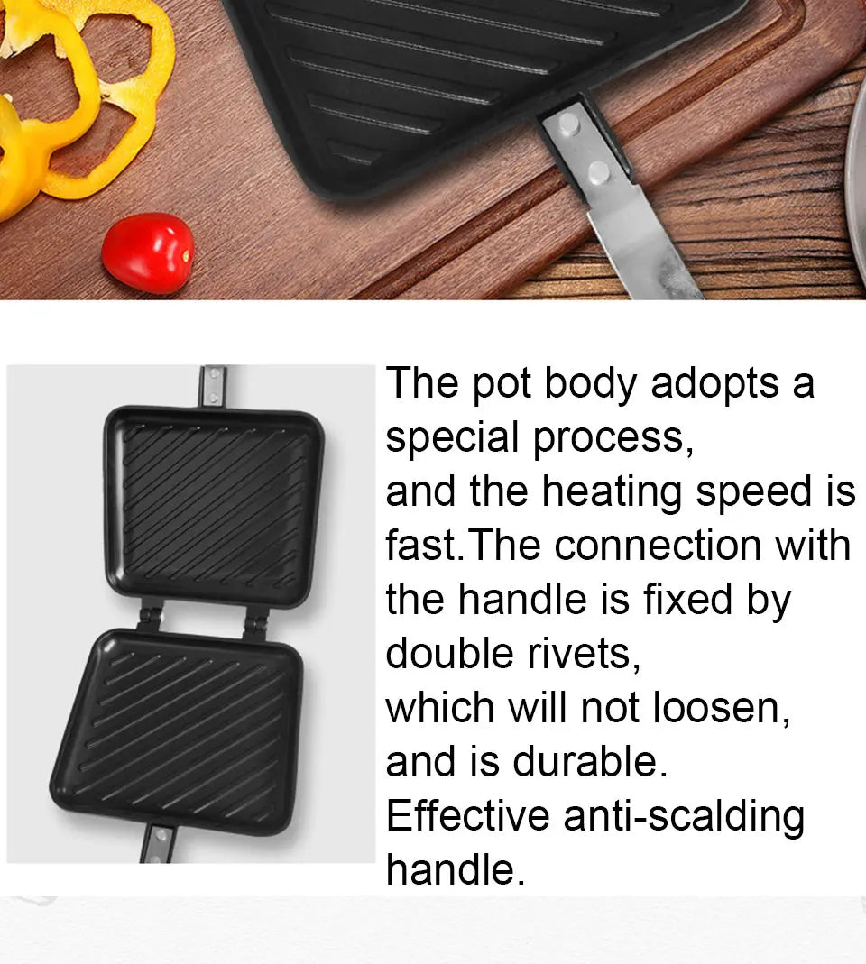 Gas Mini Sandwich Maker Iron - Bread Toast Breakfast Machine Waffle Pancake Baking Barbecue Toaster Oven Mold Grill Frying Pan f