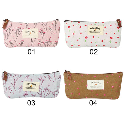 1PC Pastoral Floral Style Canvas Pen Bags Lovely Girls Pencil Cases Flower Tree Pattern Zipper Bag School Stationery Supplies