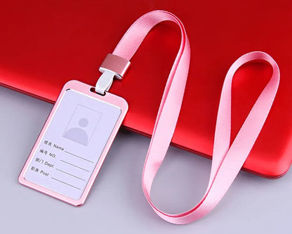 Credit Card Cover Women Aluminum Alloy Work Name Card Holders Case Business Work Card ID Badge Lanyard Holder Metal Bags