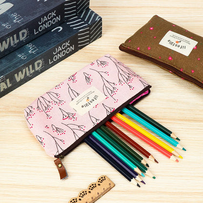 1PC Pastoral Floral Style Canvas Pen Bags Lovely Girls Pencil Cases Flower Tree Pattern Zipper Bag School Stationery Supplies