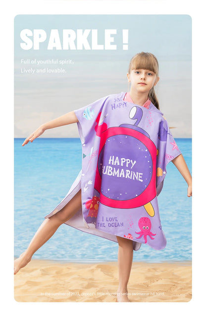 COPOZZ Children Changing Poncho Teen Soft Beach Cloak Hooded Cloak Bath Towel Quick Dry Microfiber Swimming Bathrobe